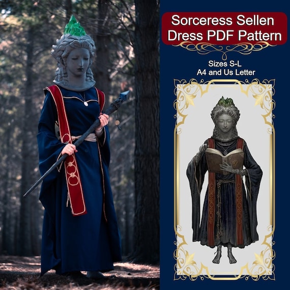 Elden Ring's Sorceress Sellen Dress PDF Cosplay Pattern.
