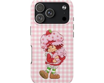 Vintage Strawberry Shortcake phone case | pink gingham iPhone case | kawaii cartoon phone case