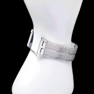Vintage Spring Bar Type 16-20mm Mesh Flex Fold Over Clasp Type Watch Band/Strap