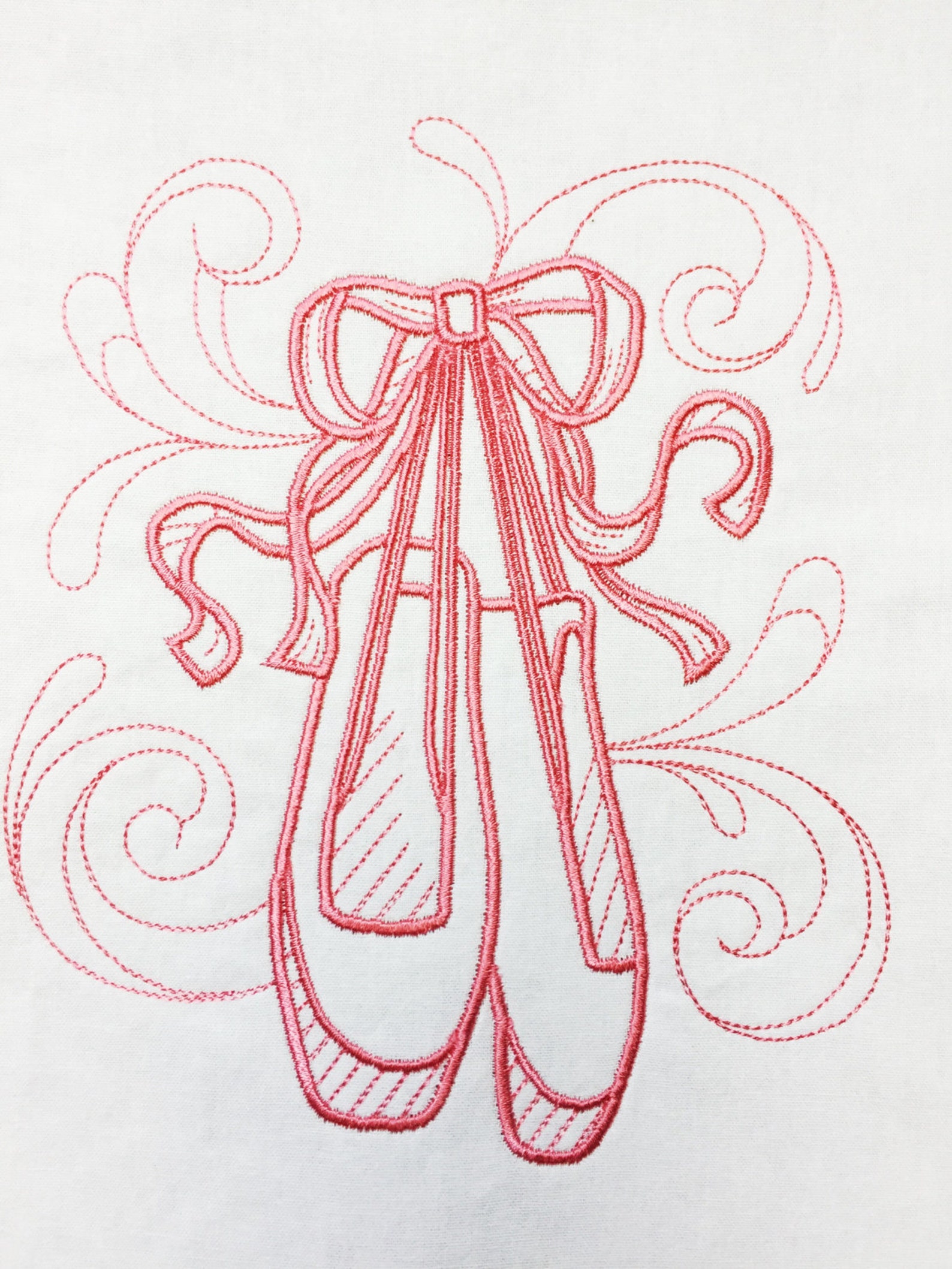 ballet shoes - machine embroidered quilt block - patchwork block - kona cotton - not digital download