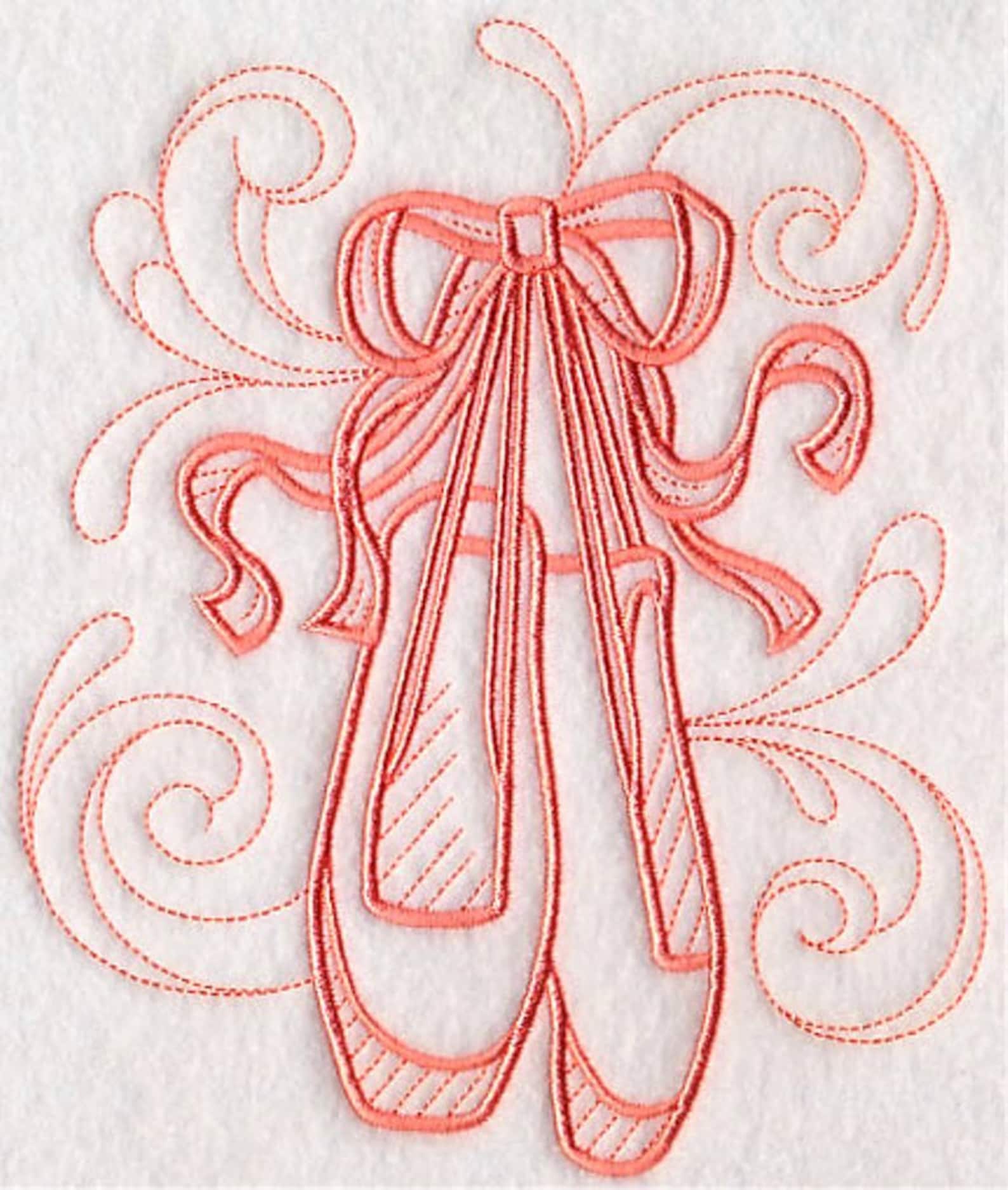 ballet shoes - machine embroidered quilt block - patchwork block - kona cotton - not digital download