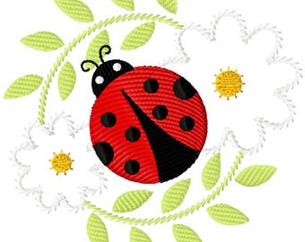 Ladybug Flower Embroidery Design, Machine Embroidery File (Digital Download) Includes PES