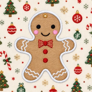 Gingerbread Man Christmas Ornament Embroidery Design (In the Hoop Digital Download)