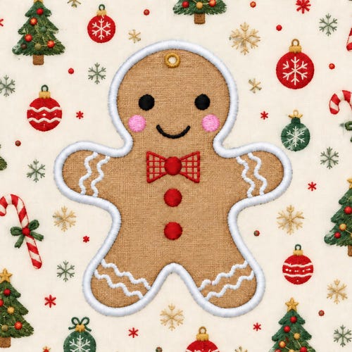 Gingerbread Man Christmas Ornament Embroidery Design (In the Hoop Digital Download)