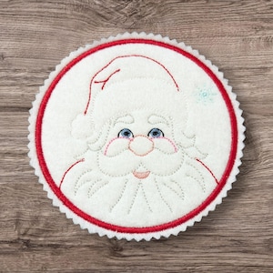 In the hoop Santa coffee mug rug Christmas coaster embroidery design, Machine embroidery design, Digital download