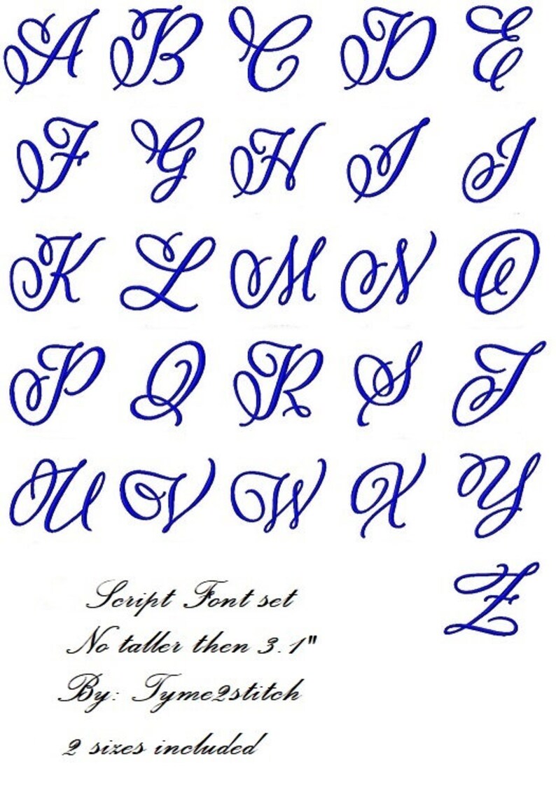 Script Font Embroidery Design: Elegant Blue Letters (digital Download ...