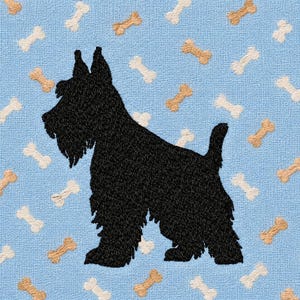 Borduurpatroon van een Schotse Terrier in silhouet (digitale download). Inclusief PES-achtergrond (niet inbegrepen).