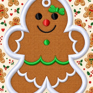ITH 2025 Gingerbread girl machine embroidery Christmas ornament digital file  Background not included