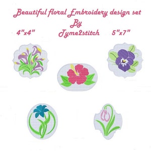 Beautiful floral, machine embroidery set, 2 sizes, instant download, machine embroidery design, digital download