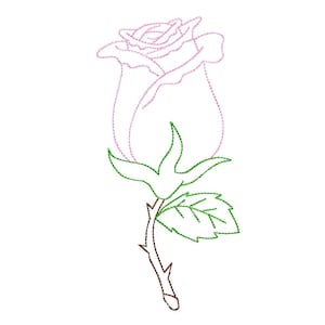Pink rose outline machine embroidery design, machine embroidery design, digital download