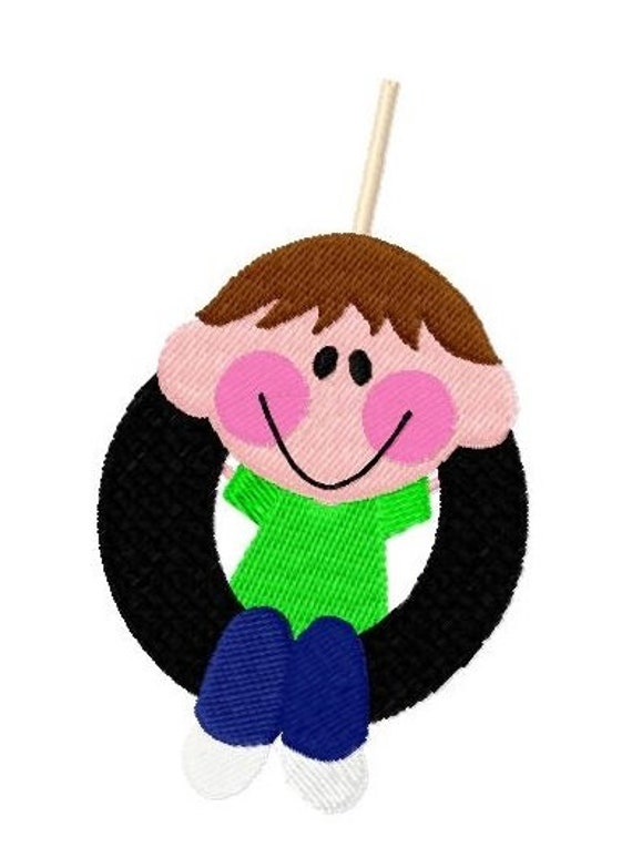 Tire Swing Stick Kid Embroidery Design