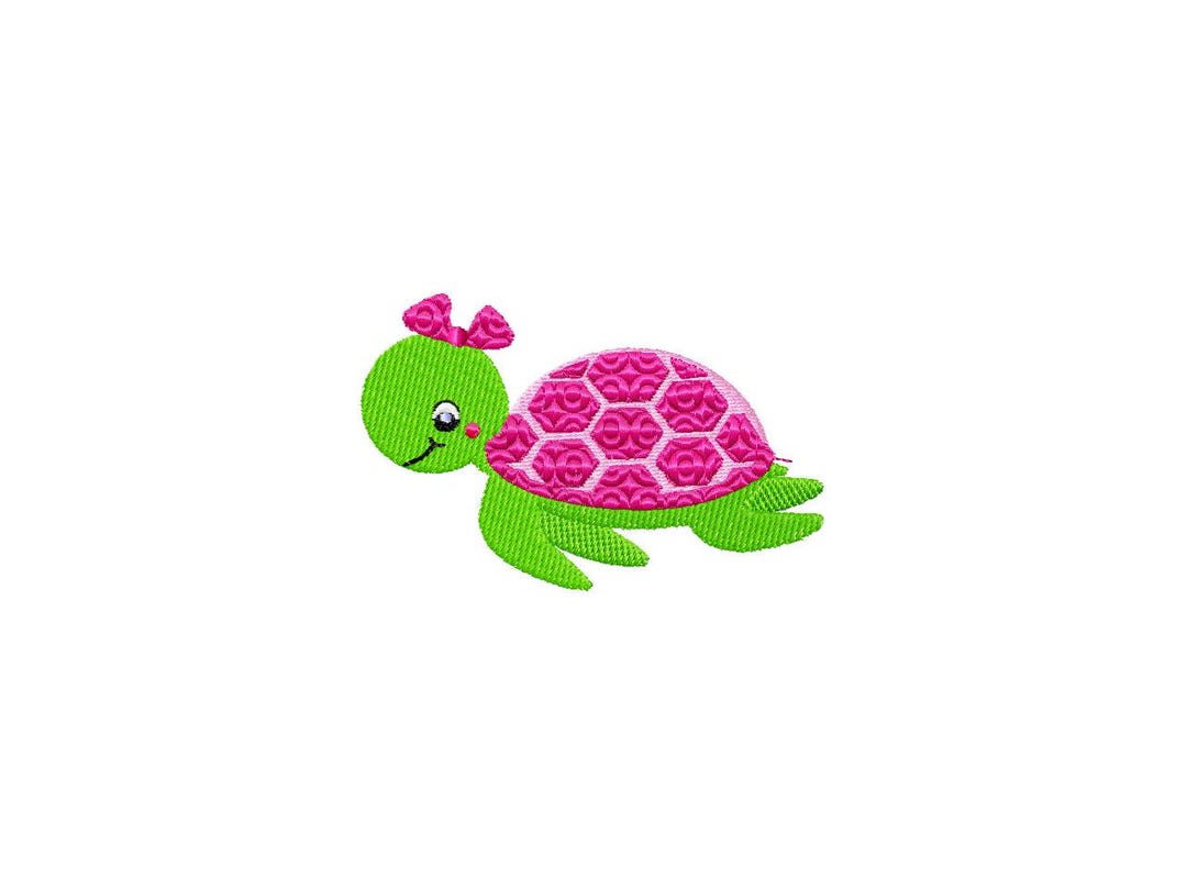 Turtleson Pink Pattern Pink and Green Turtle Machine Embroidery Design 3 Sizes, Machine ...