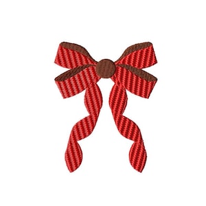 Può includere: Un fiocco rosso con strisce marroni e un centro marrone. Il fiocco è legato con un anello e due code.