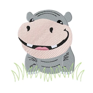 Laughing hippo embroidery design, Machine embroidery design, Digital download