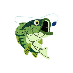 New get hooked fish  embroidery design digital file 2 sizes