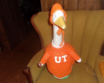 University of Tennessee Football Goose Geese Outfit Crochet Lawn Geese Clothes Yard Ornament Garden Statue Dress Porch Goose
