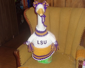 LSU Louisiana State University Cheerleader Goose Geese Outfit Crochet Lawn Goose Clothes Porch Yard Goose Clothes