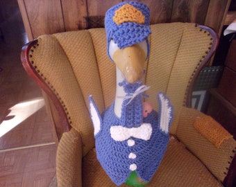 Stork Boy Goose Geese Outfit Crochet Lawn Goose Clothes Outdoor Garden Yard Ornament Patio Decor