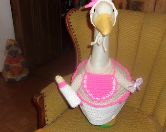 Conjunto de ganchillo para bebé niña con estampado de gansos, ropa de ganso para jardín, vestido de estatua de jardín