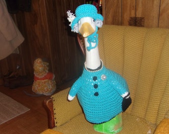 Conjunto de ganso de la reina Isabel de Inglaterra, ropa de ganso de césped a crochet, vestido de jardín para exteriores