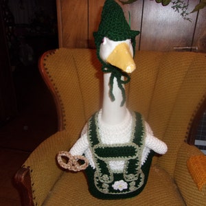Lederhosen Pretzel Green Goose Geese Outfit Lawn Garden Statue Outdoor Decor