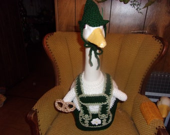 Lederhosen Pretzel Green Goose Geese Outfit Lawn Garden Statue Outdoor Decor