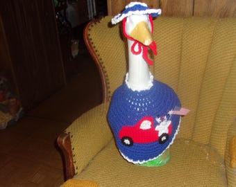 Truck July 4 Goose Geese Outfit Crochet Lawn Goose Clothes Outdoor Garden Statue Goose