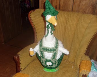 Lederhosen Beer Mug Green Geese Goose Outfit Crochet Lawn Geese Clothes Lawn Goose Porch Goose Outfit Lawn Ornament Garden Statue Dress