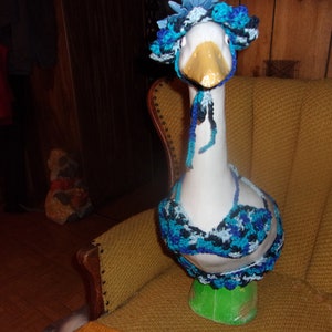 Bikini with Flower Blue Goose Geese Outfit Crochet Lawn Goose Clothes Outdoor Garden Dress