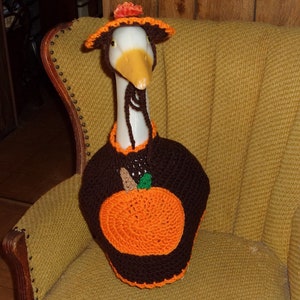Pumpkin Halloween Goose Geesee Outfit Crochet Outdoor Garden Statue Clothes Patio Decor