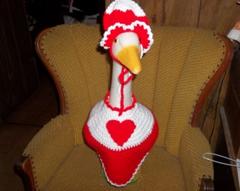 Valentine Girl Geese Goose Outfit Crochet Outdoor Garden Statue Dress Lawn Goose Clothes