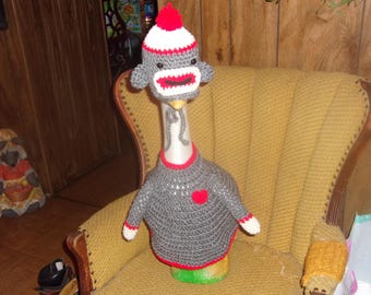 Sock Monkey Goose Geese Outfit Crochet Lawn Goose Clothes Outdoor Garden Statue Yard Art