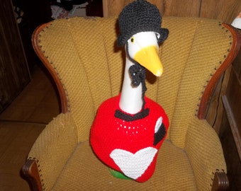 Valentine Days Boy Geese Goose Crochet Outfit Lawn Goose Clothes Garden Statue Dress