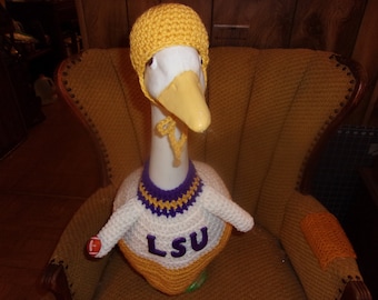 Louisiana State University Football Geese Outfit Crochet Outdoor Garden Patio Decor Goose Clothes