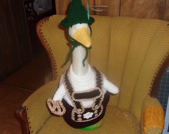 Lederhosen Brown Goose Geese Outfit Crochet Lawn Goose Clothes Garden Statue Dress