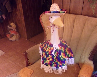 Mexicana Poncho and Sombrero Goose Geese Outfit Crochet Lawn Goose Clothes Outdoor Garden Dress