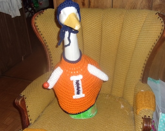 Ganso Fighting Illini, atuendo de baloncesto, ropa de ganso de ganchillo, arte de jardín, adorno de jardín, estatua de jardín, ropa, ropa de ganso