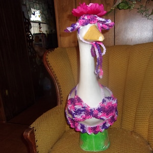 Bikini with Flower Purple Rose Goose Geese Outfit Crochet Lawn Goose Clothes Garden Outdoor Dress