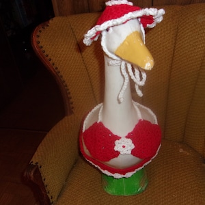 Bikini Red and White Goose Geese Outfit Crochet Lawn Goose Clothes Outdoor Garden Statue Dress