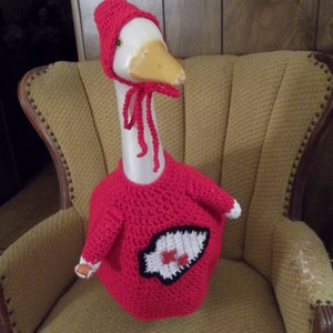 Kansas City Chiefs Football Geese Outfit Crochet Outdoor Patio Decor Garden Statue Clothes