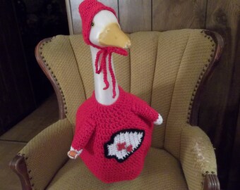 Kansas City Chiefs Football Geese Outfit Crochet Outdoor Patio Decor Garden Statue Clothes