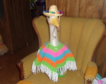 Mexican Poncho Striped and Sombrero Goose Geese Outfit Crochet Lawn Geese Clothes Garden Statue Outfit Geese Dress