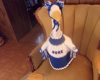 Duke University Cheerleader Goose Geese Outfit Crochet Lawn Goose Clothes Yard Art Garden Statue Art