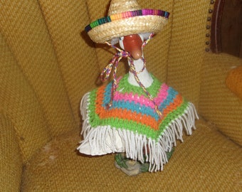 9" Mexican Poncho  Goose Geese Outfit Crochet Lawn Goose Clothes Outdoor Garden Statue Yard Art Porch Goose Clothes Porch Goose Outfit
