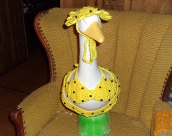 Bikini Yellow Polka Dot Crochet Goose Geese Outfit Lawn Goose Clothes Garden Statue Decor Patio Decor