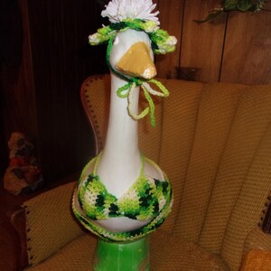 Bikini with Flower Green Goose Geese Outfit Crochet Lawn Goose Clothes Garden Statue Dress