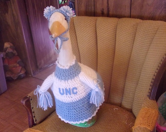 University of North Caroline Cheerleader Geese Goose Outfit Crochet Lawn Geese Clothes Patio Decor Porch Goose