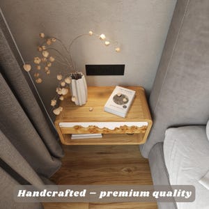 Unique Bedside Table Nightstand with Drawer | Practical Wooden Wall Mounted Floating Shelves For Bedroom, Nursery | Small Hanging Nightstand