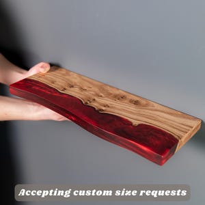 Small Red Floating Shelf - live edge wood & epoxy shelves for unique wall decor in apartment, office, salon. Unique handcrafted shelves