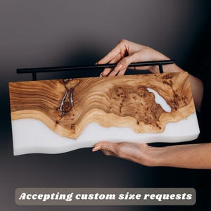 Handmade Small Wall Shelf Made of Solid Wood & White Epoxy – wall mounted live edge floating shelves for living room, bathroom, entryway